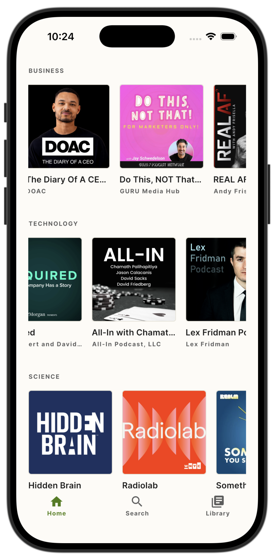 PodSized app — podcast library